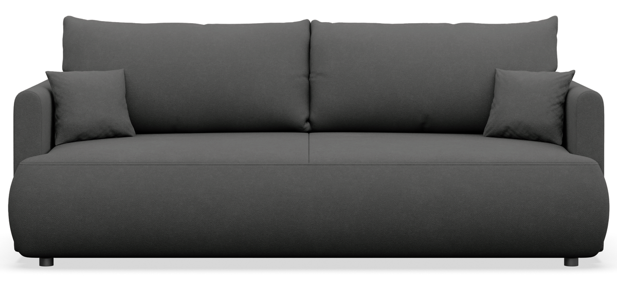 Dreisitziges ausklappbares Sofa Ovo Mini mit Stauraum, dunkelgrauer Chenille, pflegeleicht