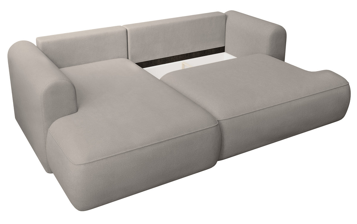 Canapé d'angle convertible Ovo mini en L, côté gauche, avec rangement, en chenille gris beige facile à nettoyer