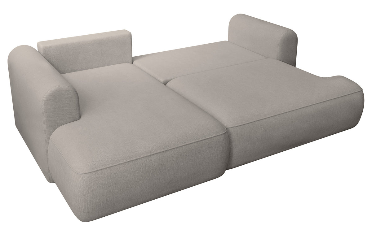 Canapé d'angle convertible Ovo mini en L, côté gauche, avec rangement, en chenille gris beige facile à nettoyer