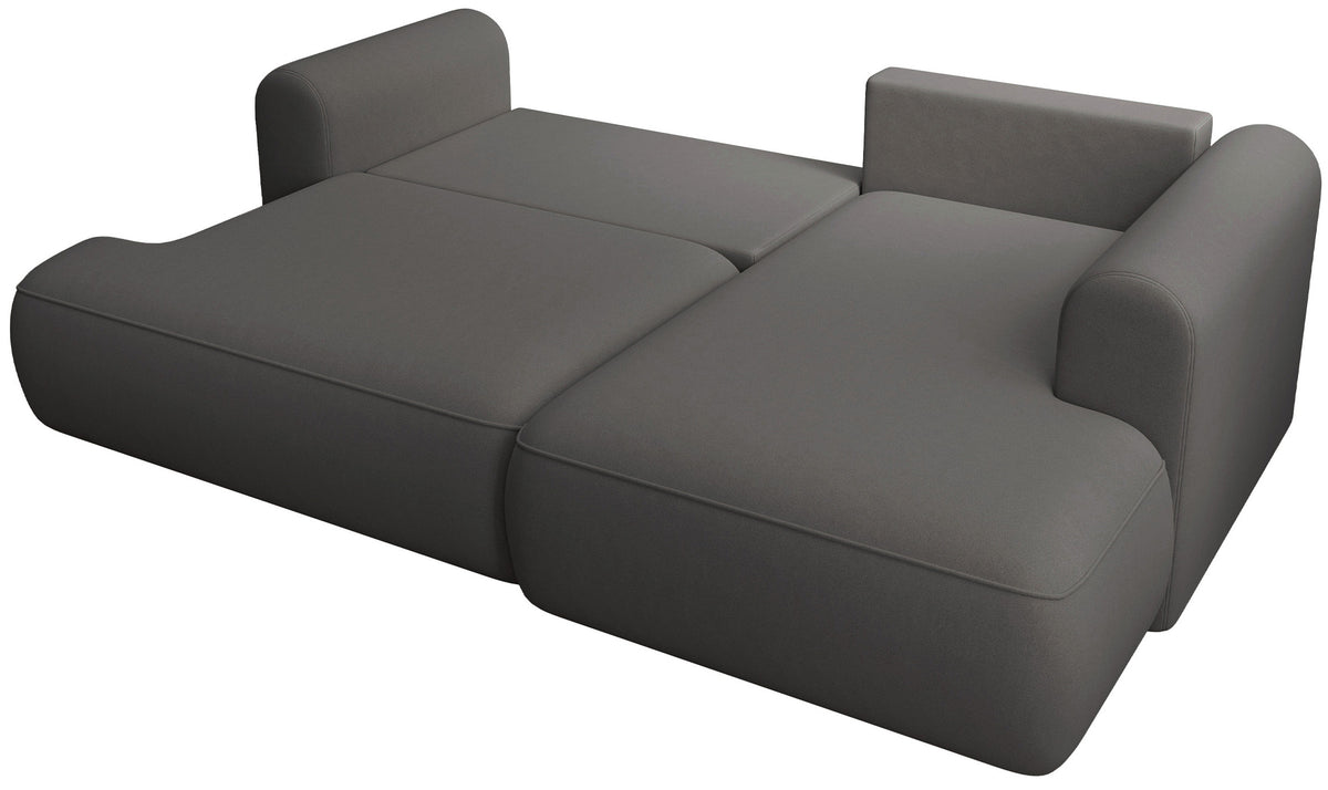 Ecksofa mit Schlaffunktion Ovo mini, L-förmig, rechtsseitig, mit Stauraum, dunkelgrauer, pflegeleichter Samtvelours