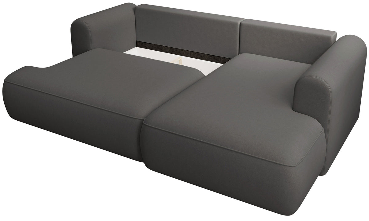 Ecksofa mit Schlaffunktion Ovo mini, L-förmig, rechtsseitig, mit Stauraum, dunkelgrauer, pflegeleichter Samtvelours