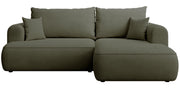 Canapé d'angle convertible Ovo mini en L, version droite, tissu chenille olive facile à nettoyer