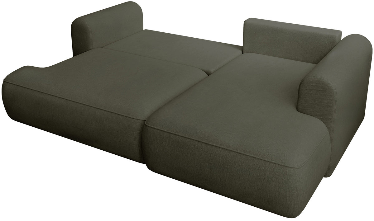 Canapé d'angle convertible Ovo mini en L, version droite, tissu chenille olive facile à nettoyer