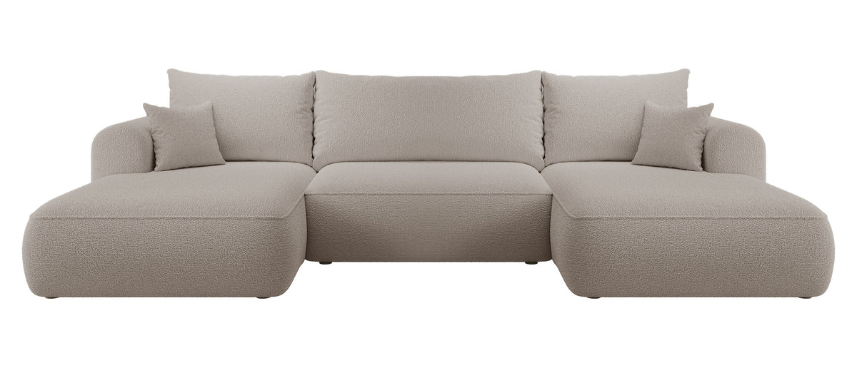 Canapé d'angle convertible Ovo en U avec rangement, boucle beige foncé, réversible