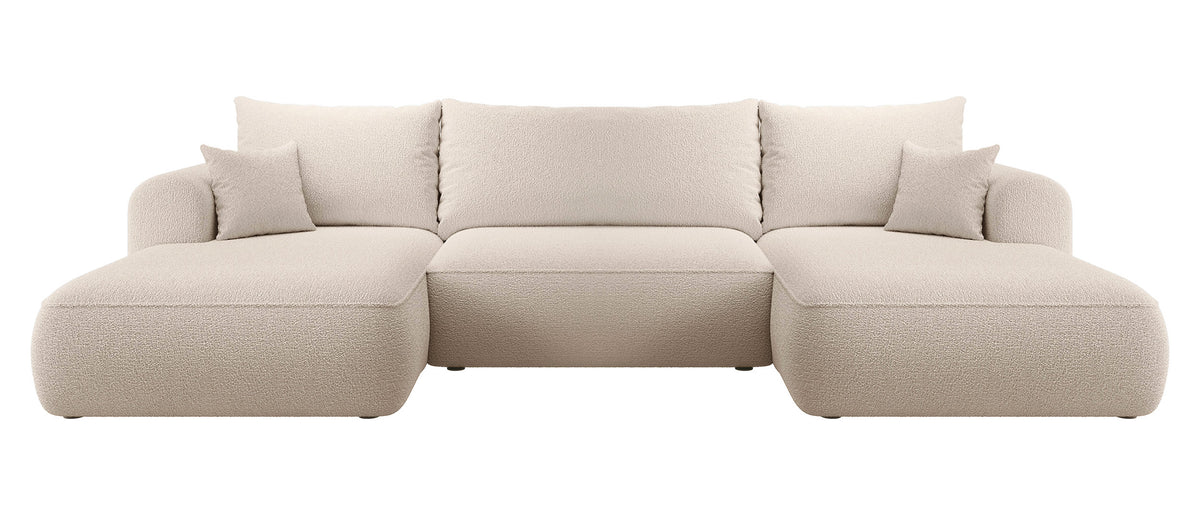 Canapé d'angle convertible Ovo en U avec rangement, beige boucle, réversible