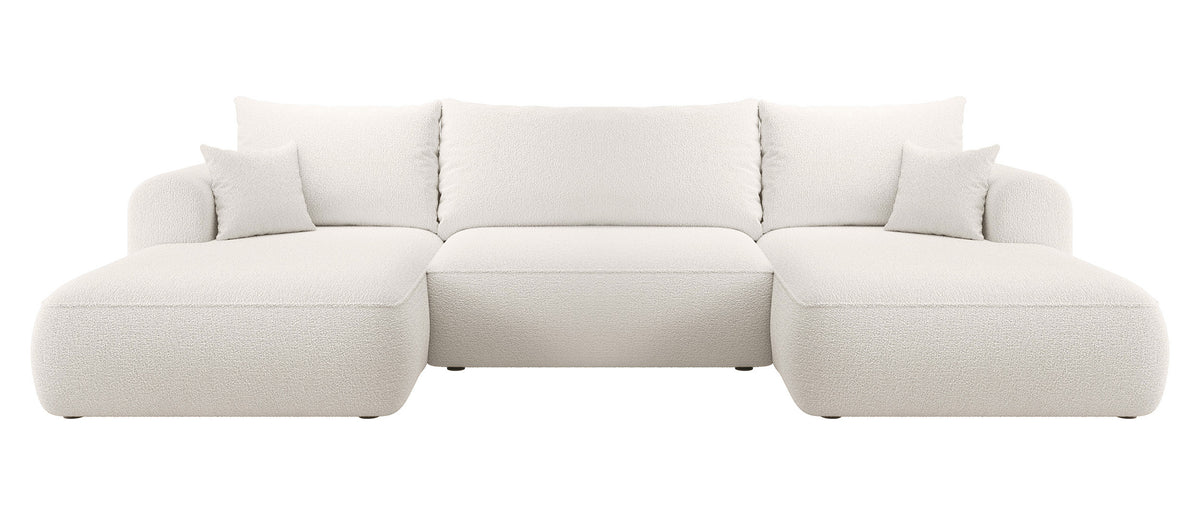 Canapé d'angle convertible Ovo en U avec rangement, bouclé crème, réversible