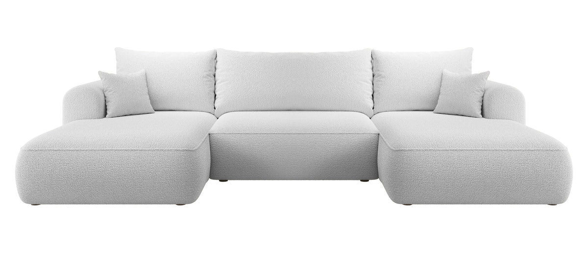 Ecksofa mit Schlaffunktion Ovo U-förmig mit Stauraum, grau Bouclé, universell verwendbar