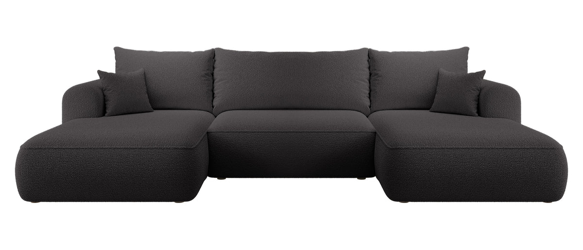Canapé d'angle convertible Ovo en U avec rangement, bouclé uni gris foncé, réversible