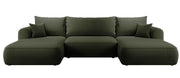 Canapé d’angle convertible Ovo en U avec rangement, velours olive facile à nettoyer, réversible