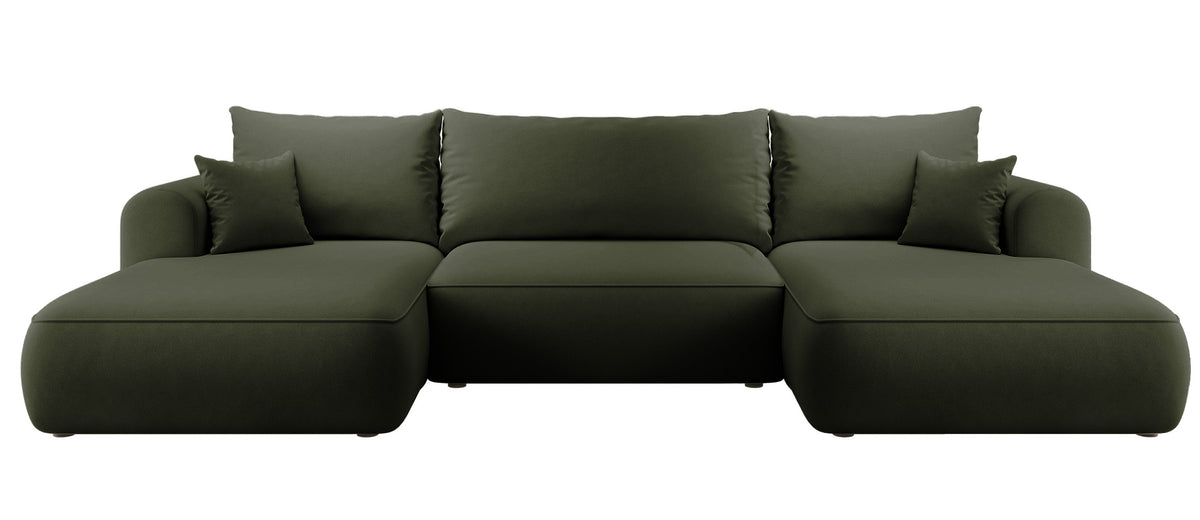 Canapé d’angle convertible Ovo en U avec rangement, velours olive facile à nettoyer, réversible