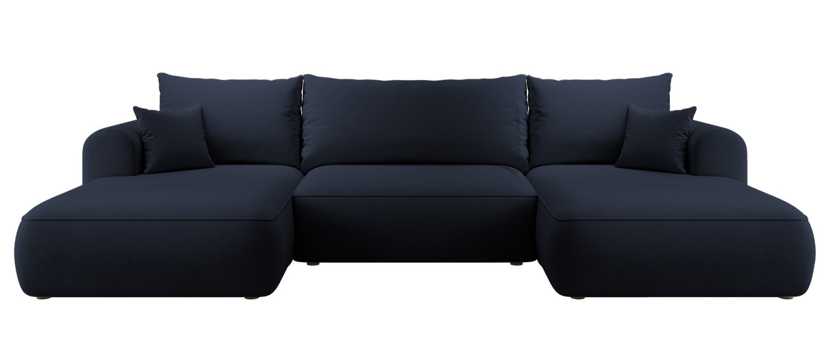 Canapé d'angle convertible Ovo en U avec coffre de rangement, velours bleu marine facile à nettoyer, réversible