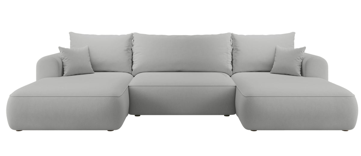 Canapé d'angle convertible Ovo en U avec coffre, velours gris facile à nettoyer, réversible