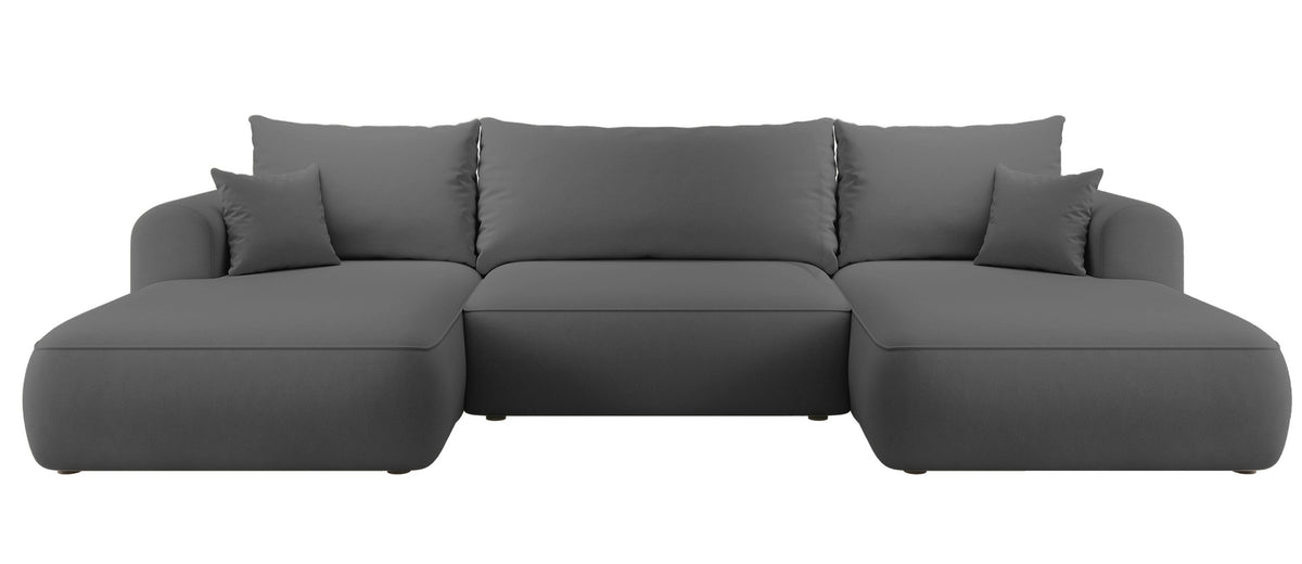 Canapé d'angle convertible Ovo en U avec coffre, velours gris foncé facile à nettoyer, réversible