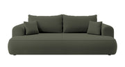 Canapé convertible 3 places Ovo avec rangement, velours olive en tissu facile à nettoyer
