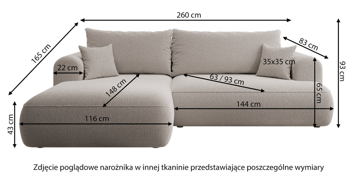 Canapé d'angle avec fonction couchage Ovo en forme de L, tissage gris-beige, côté gauche