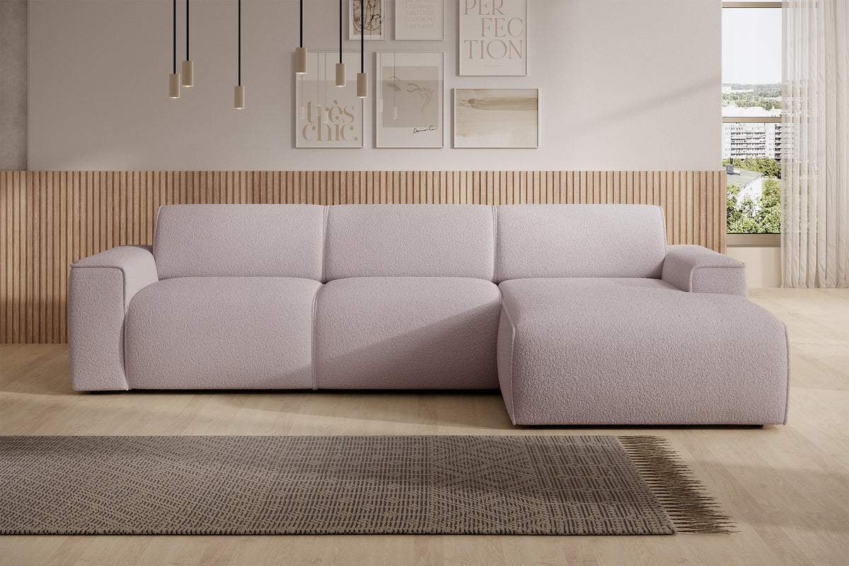 Canapé d'angle Bouvi en L, droit, beige boucle