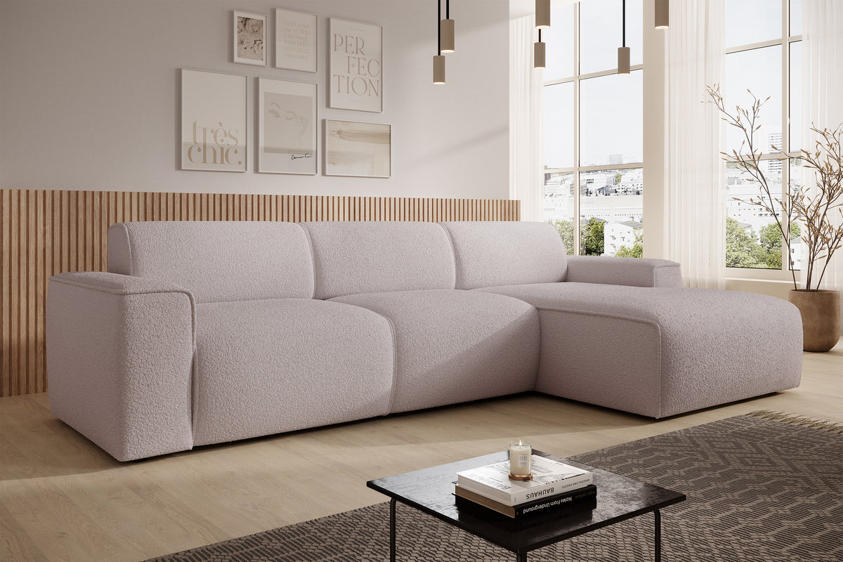 Canapé d'angle Bouvi en L, droit, beige boucle