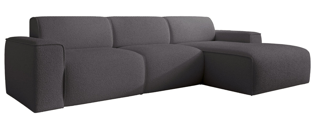 Ecksofa Bouvi L-förmig, rechtsseitig, dunkelgrauer Bouclé-Stoff