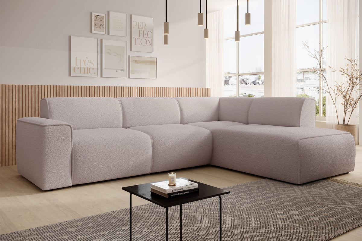 Ecksofa Bouvi L-förmig mit rechter Armlehne, beige Bouclé