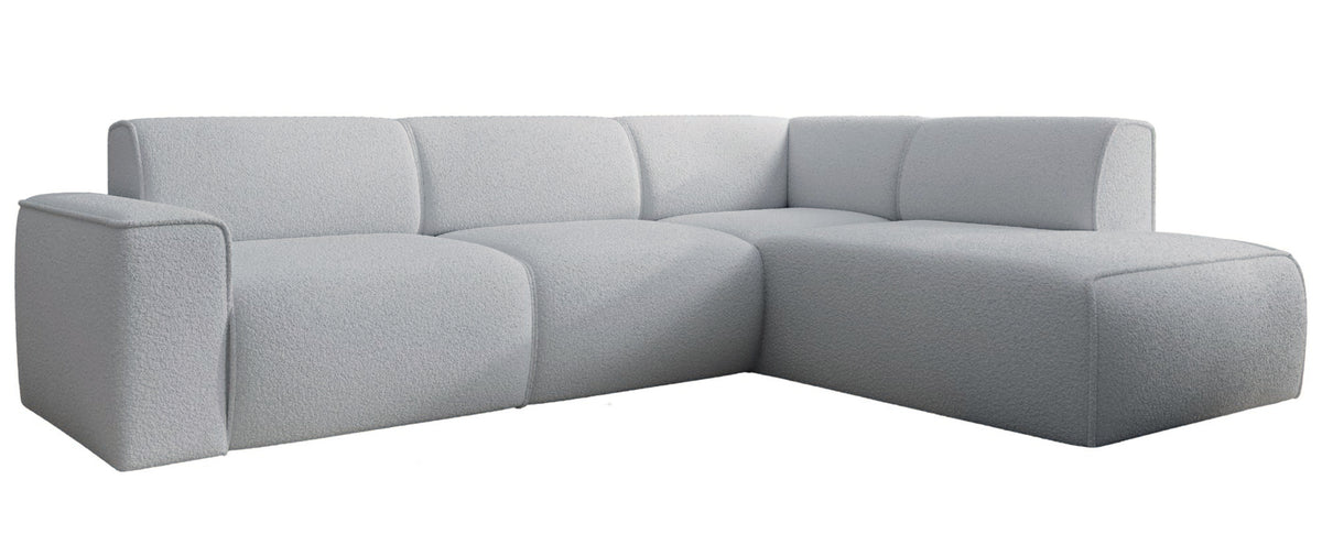 Ecksofa Bouvi L-förmig mit rechter Armlehne, hellgrauer Bouclé-Stoff