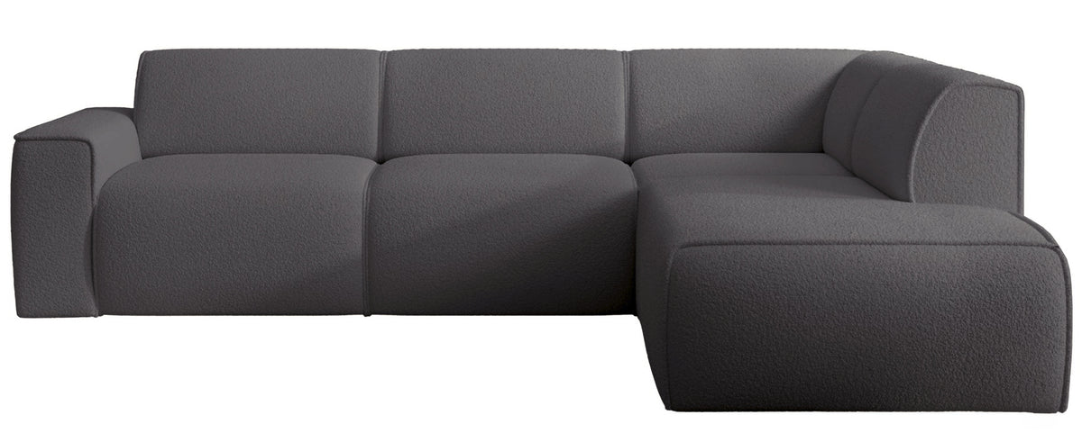 Canapé d'angle Bouvi en L avec accoudoir droit, boucle gris foncé