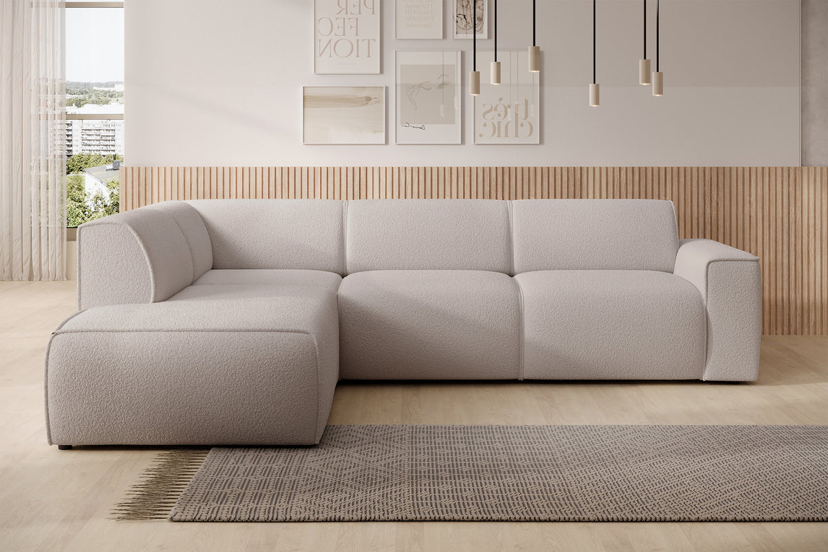Canapé d'angle Bouvi en L avec accoudoir gauche, bouclé beige clair