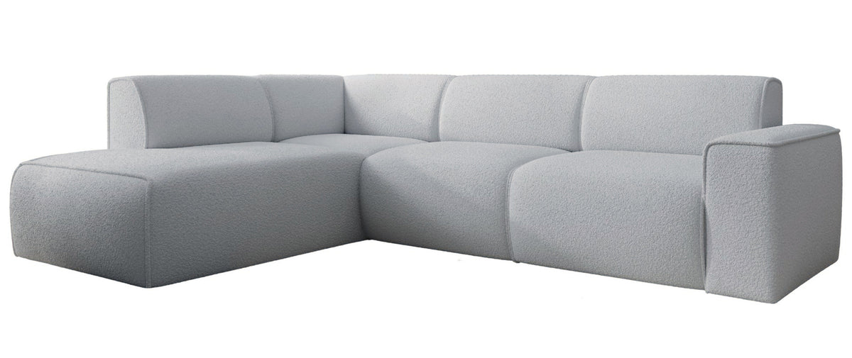 Canapé d'angle Bouvi en L avec accoudoir gauche, bouclé gris clair