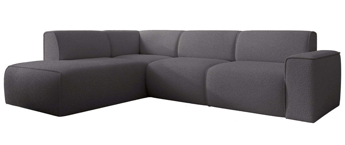 Canapé d'angle Bouvi en L avec accoudoir gauche, boucle gris foncé