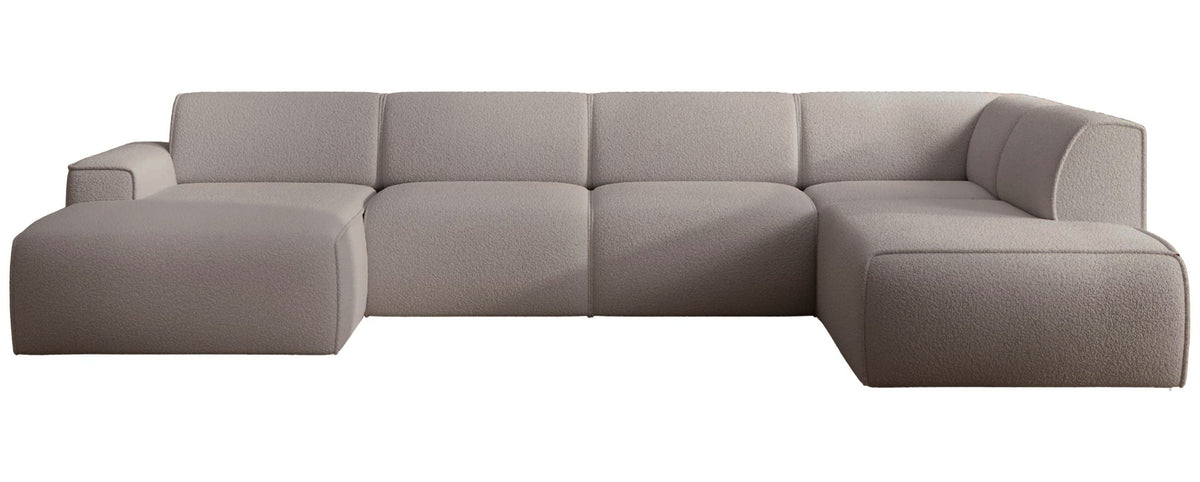 Canapé d'angle Bouvi en U, droit, boucle gris-brun