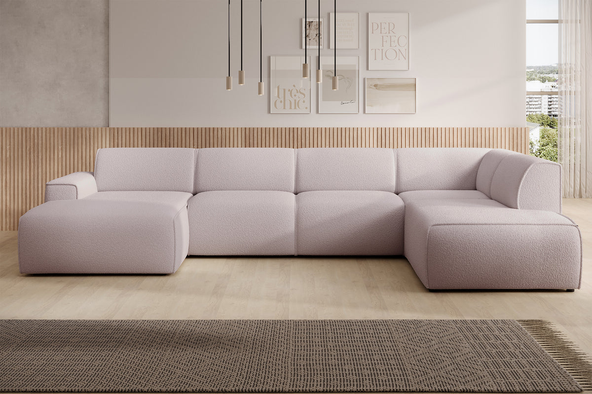 Canapé d'angle Bouvi en U, côté droit, beige boucle