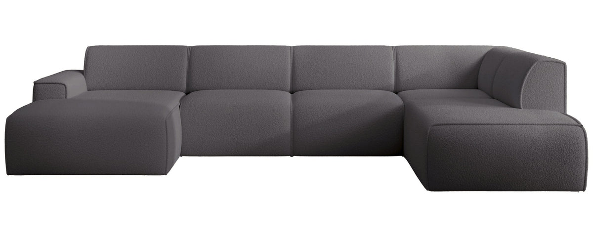 Canapé d'angle Bouvi en U, droit, boucle gris foncé