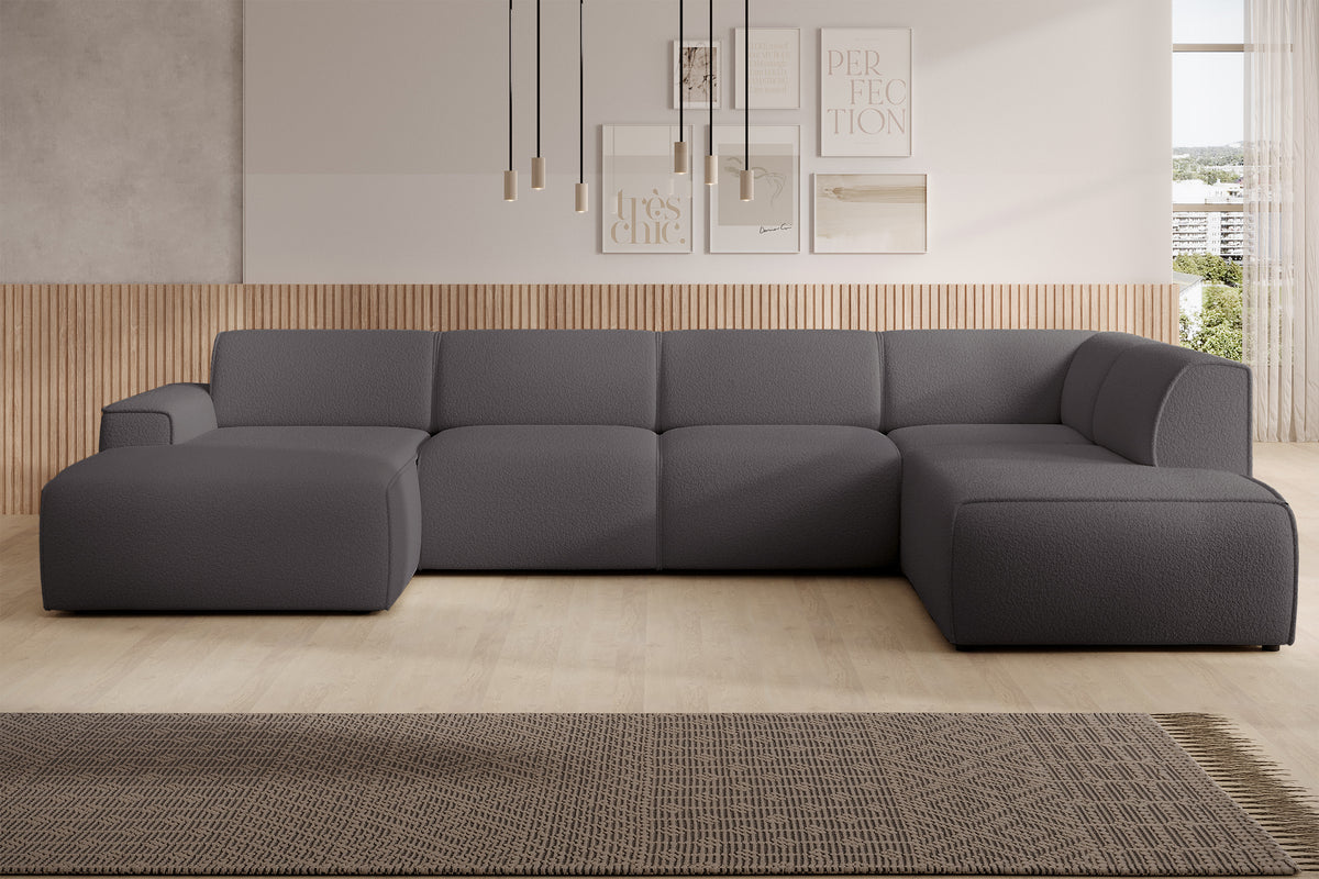 Canapé d'angle Bouvi en U, droit, boucle gris foncé