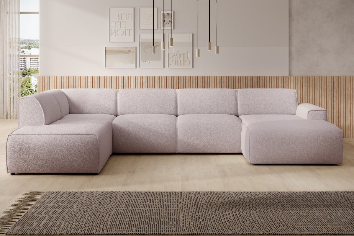 Canapé d'angle Bouvi en U, gauche, beige boucle