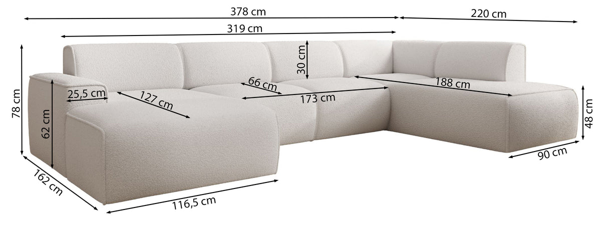 Ecksofa Bouvi U-förmig rechtsseitig hellbeige Bouclé