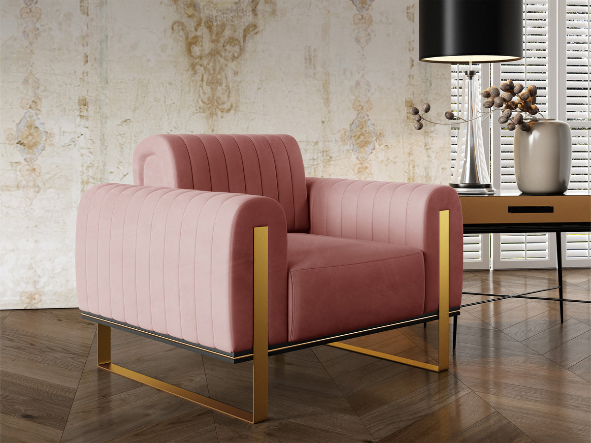 Parissa Schalensitz pinker Samt mit goldenen Beinen
