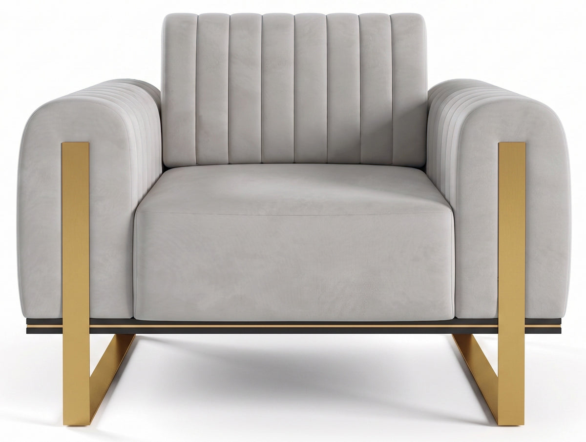 Fauteuil baquet Parissa velours gris clair pieds dorés