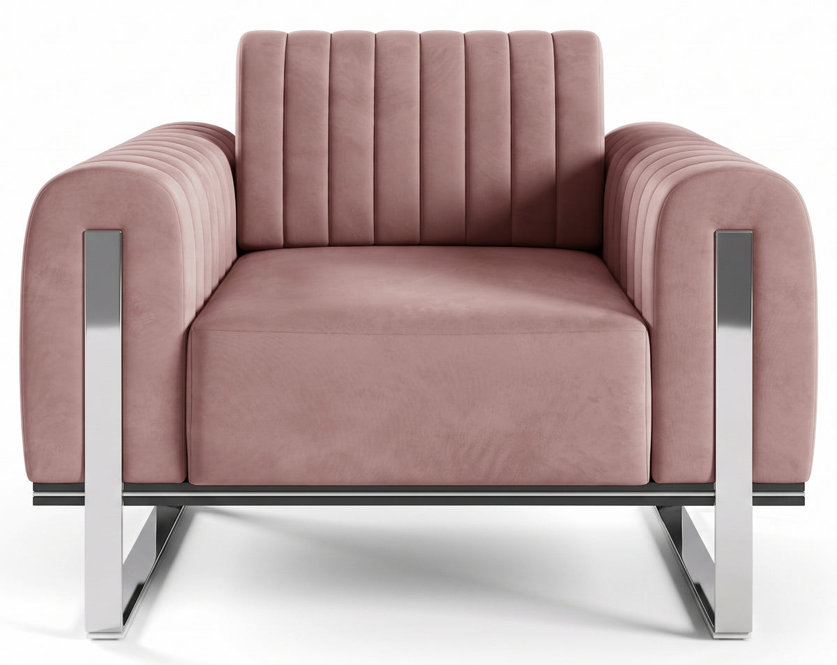 Fauteuil baquet Parissa velours rose pieds chromés