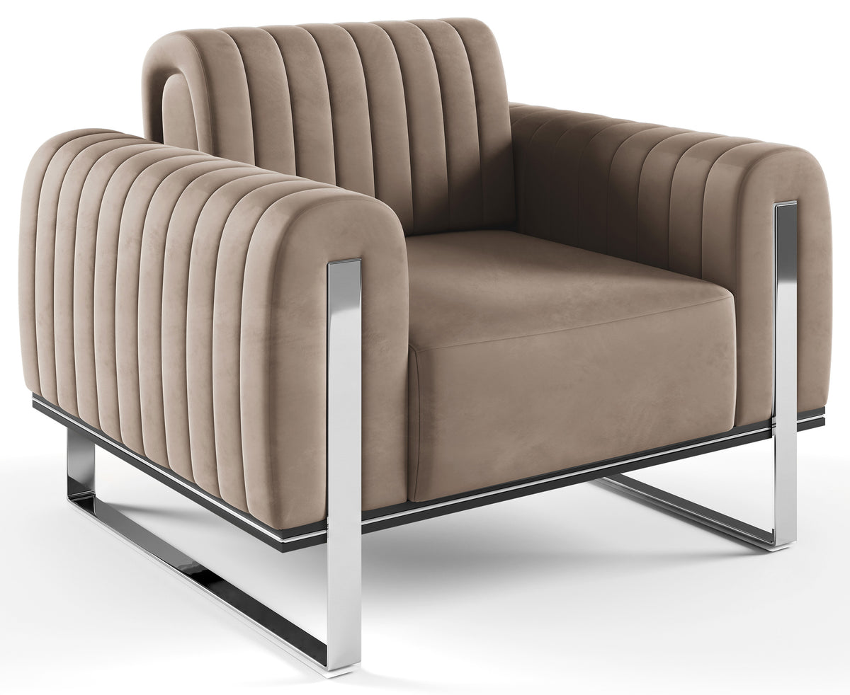 Fauteuil baquet Parissa velours beige pieds chrome