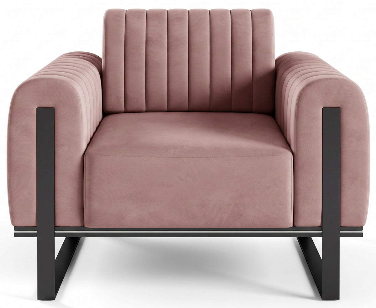 Fauteuil baquet Parissa velours rose pieds noirs