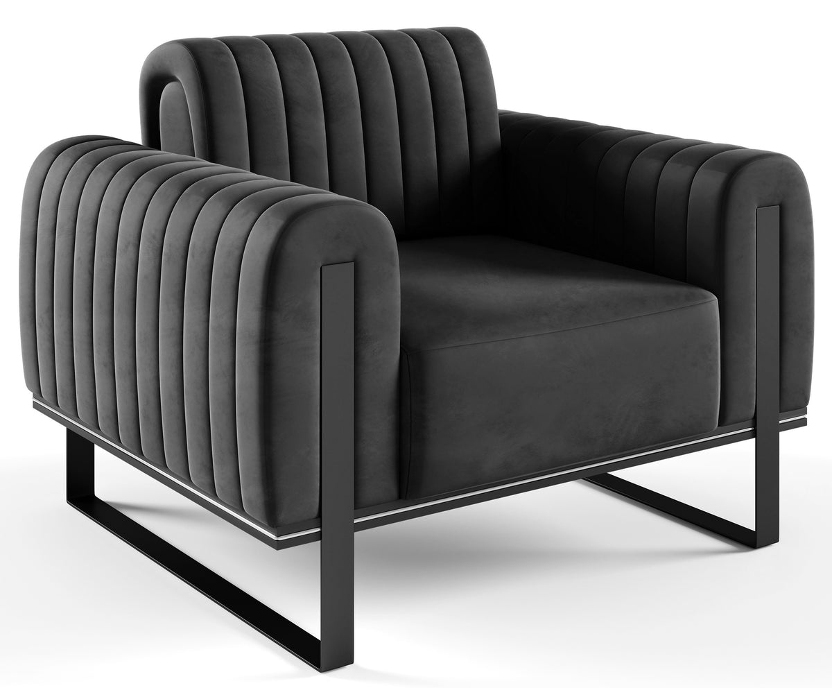 Fauteuil baquet Parissa velours gris foncé pieds noirs