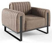 Fauteuil baquet Parissa beige velours pieds noirs