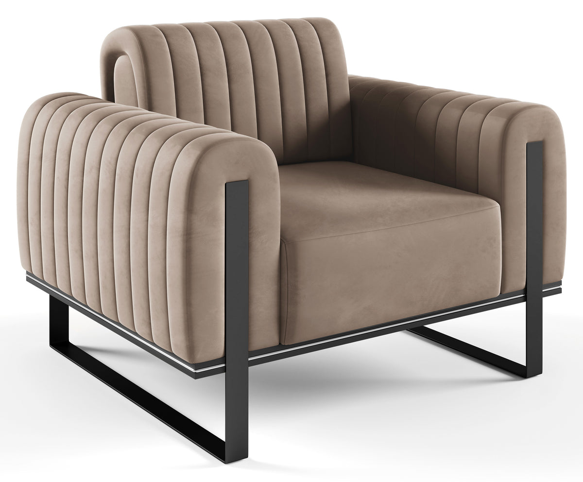 Fauteuil baquet Parissa beige velours pieds noirs