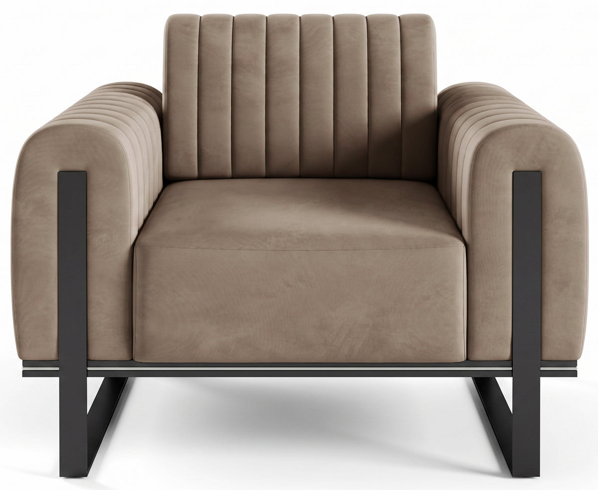 Fauteuil baquet Parissa beige velours pieds noirs