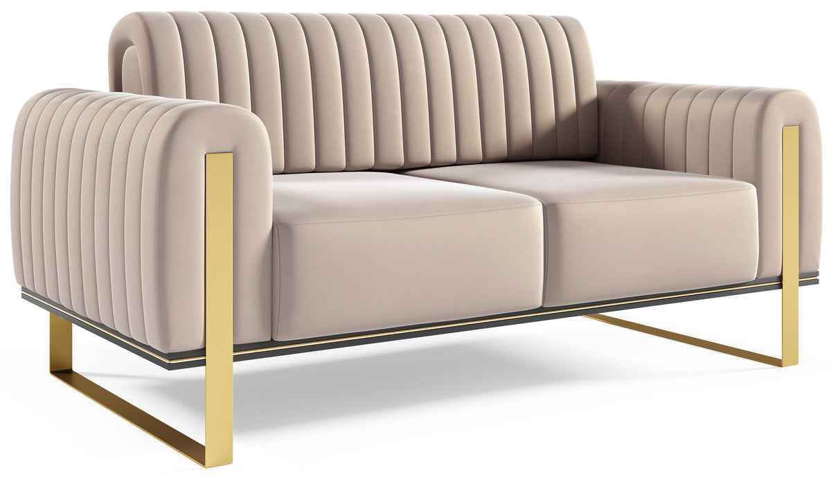 Canapé 2 places Parissa velours beige clair pieds dorés