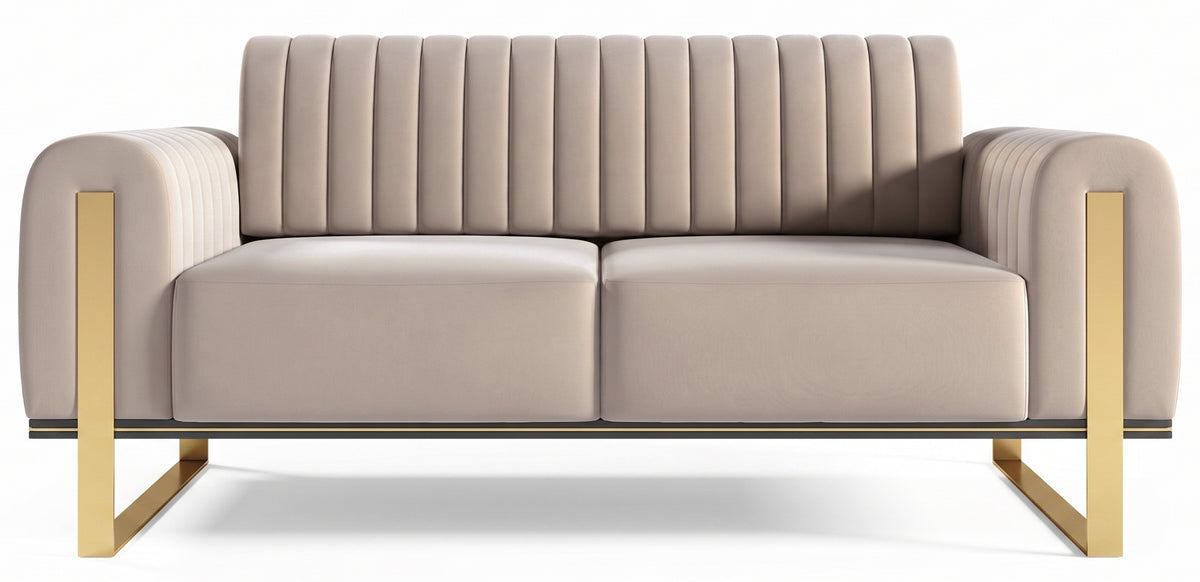 Canapé 2 places Parissa velours beige clair pieds dorés