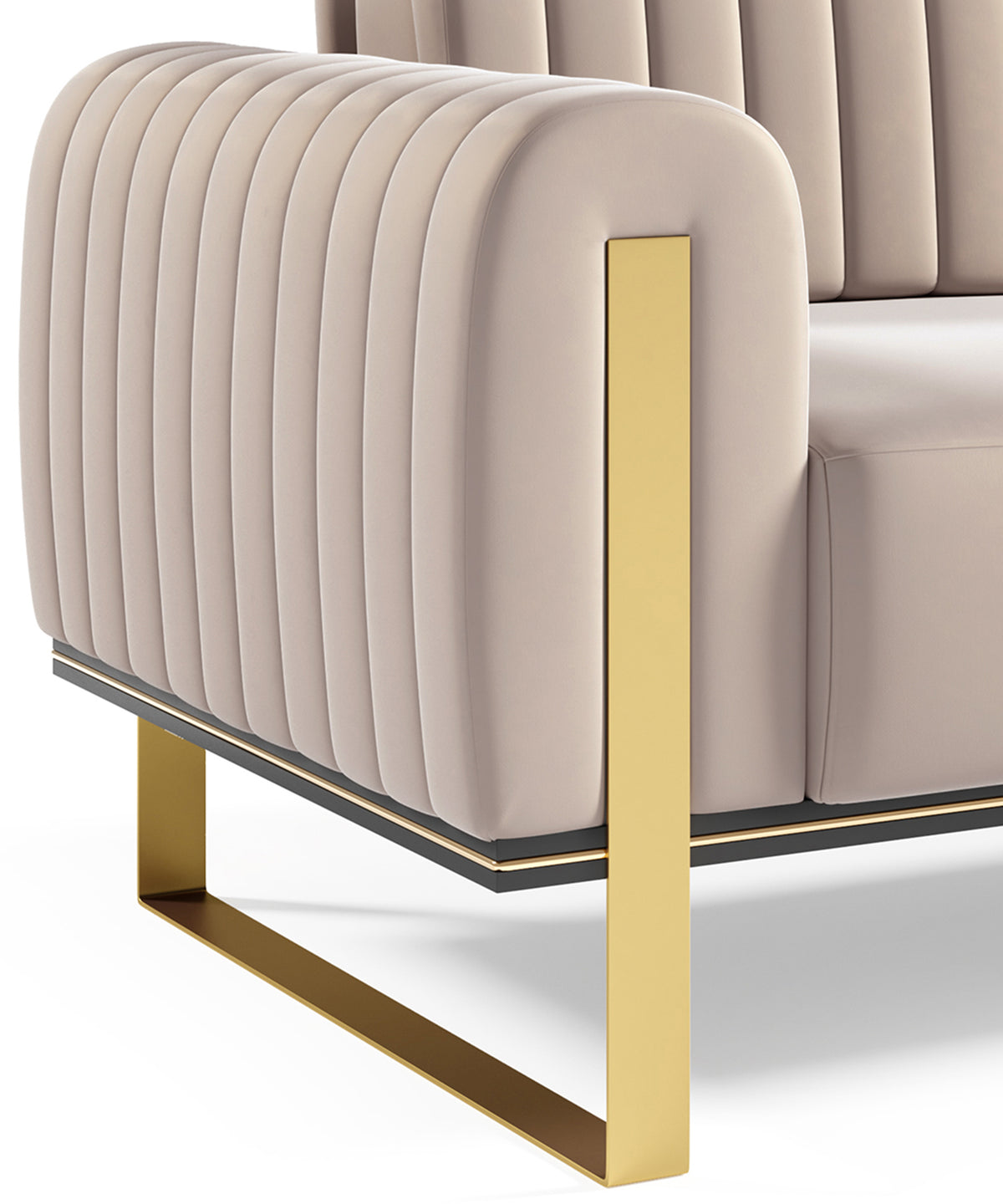 Canapé 2 places Parissa velours beige clair pieds dorés
