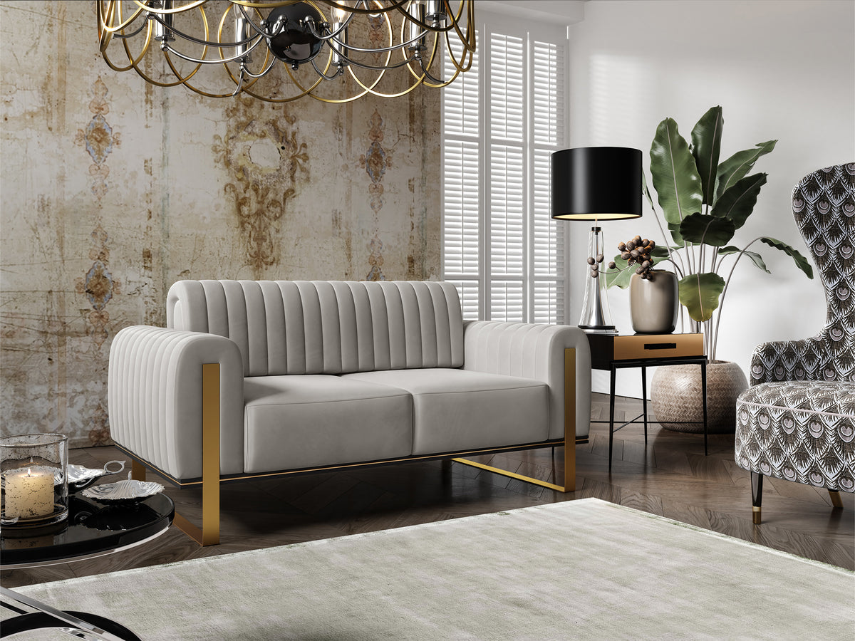 Zweisitziges Sofa Parissa in hellgrauem Samt