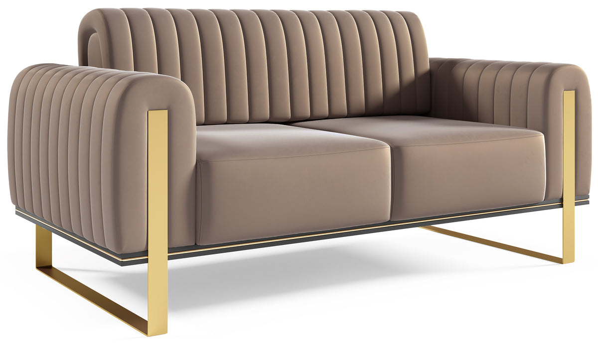 Canapé 2 places Parissa beige velours pieds dorés