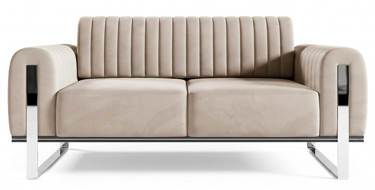 Canapé 2 places Parissa velours beige clair pieds chrome