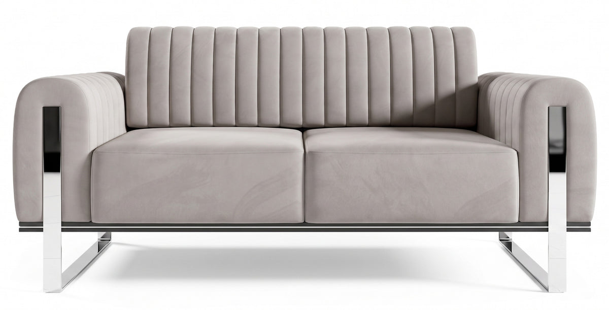 Canapé 2 places Parissa velours gris clair pieds chrome